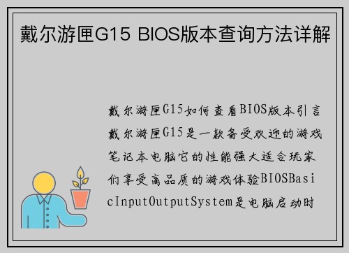 戴尔游匣G15 BIOS版本查询方法详解