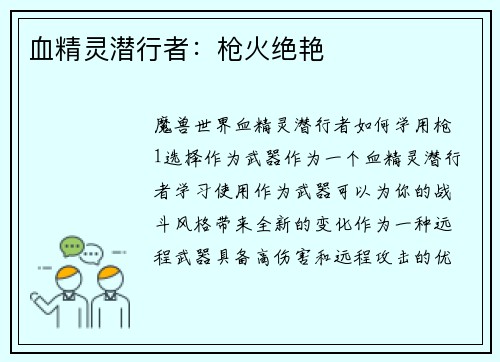 血精灵潜行者：枪火绝艳